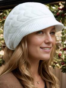 1 Mũ len dệt kim dày ấm áp ngoài trời cho nữ, Mũ nồi dệt kim màu trơn cổ điển, Nhẹ và chống gió - Nhiều màu - Xem 2