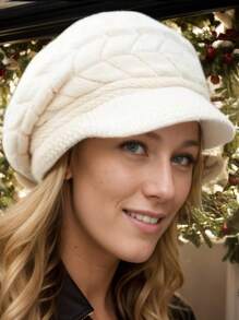 1 Mũ len dệt kim dày ấm áp ngoài trời cho nữ, Mũ nồi dệt kim màu trơn cổ điển, Nhẹ và chống gió - Nhiều màu - Xem 1