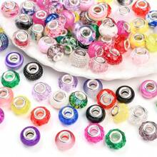 30pcs 9*14mm 9 Style Assortment Colorful Mixed Resin European Large Hole Beads Spacer Beads Rhinestone Craft Beads For DIY Charms Necklace Bracelet Jewelry Making Pen Bead - Multicolor - View 8