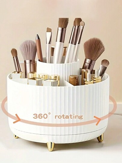 1pc Desktop Rotating Makeup Storage Box, Stationery Storage Box, Pen Holder, Cosmetics Display Rack, Multifunctional Makeup Brush Storage Bucket, Skincare Product Storage Box, Plastic Makeup Brush Storage Box