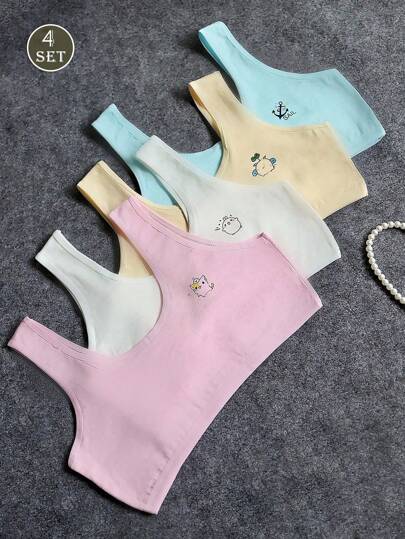 4pcs Seamless No Underwire Bras For Young Girls, Suitable For 8-12 Years Old, Thin Breathable Camisole