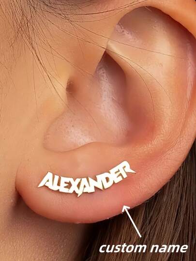 1pc Silver Custom Personalized Stainless Steel Name Stud Earrings - Y2K Hip Hop Style, Women Custom Letter Design - Perfect Birthday Gift,Silver,Stylish,Colorful,Vintage,Simple,Unisex,Casual,Cuties,Custom,Personalized,Unique,Ideal Gifts For Him,Ideal Gifts For Her,Her,Boyfriend,Girlfriend,Dad,Mom,Family,Friends,For Anniversaries,For Birthdays,For Graduation,For Prom,For Party,Mother's Day Gifts Women