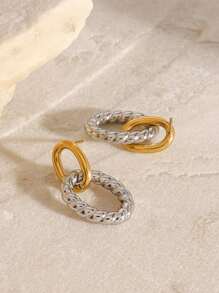 Uworld 1 Cặp Hoa tai thép không gỉ hình bầu dục đơn giản và thời trang màu vàng và bạc phù hợp cho phụ nữ khi đi làm hàng ngày - Bông tai khối màu - Xem 4