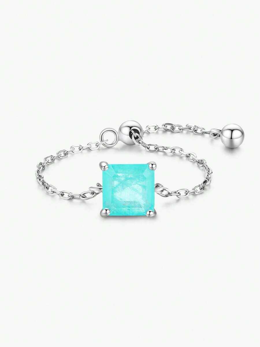 MODIAN 925 Sterling Silver Free Size Square Tourmaline Female Ring Elegant Chain Link Rings For Women Fine Jewelry