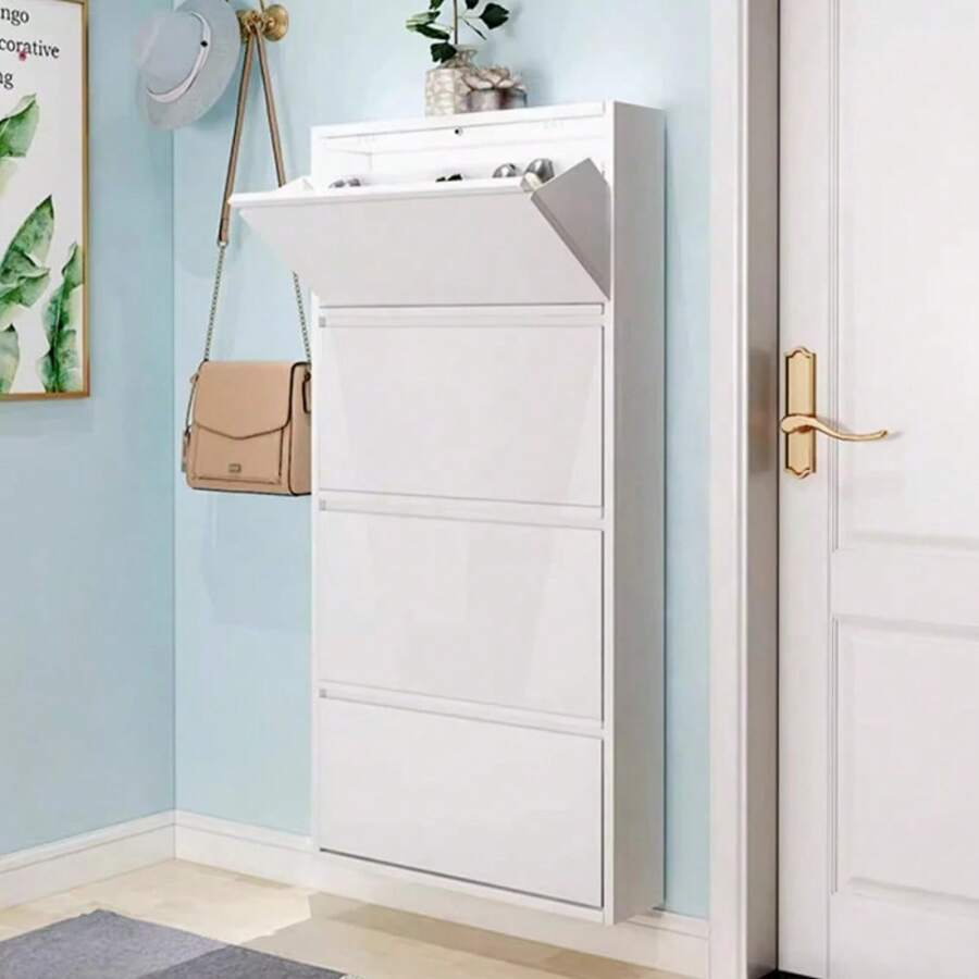 Luxury Narrow Shoe RackTilted Vertical Indoor Wooden Storage Hallway