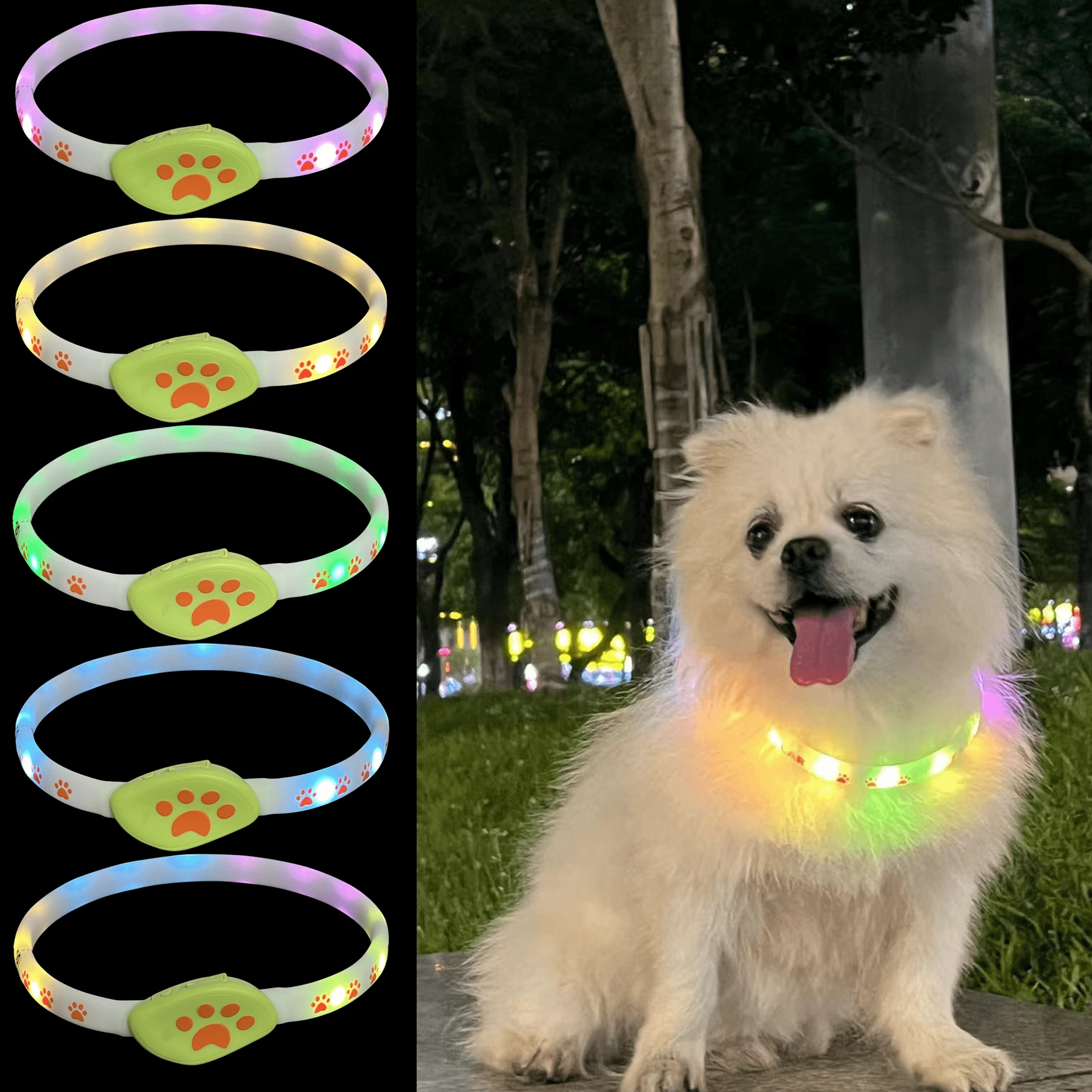 4 Lighting Modes, 5 Color Changing LED Pet Collar, Rechargeable