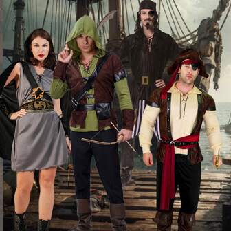 Costume da pirata di lusso, costumi da donna Robin Hood e uomo pirata per feste di Ognissanti, carnevale e cosplay