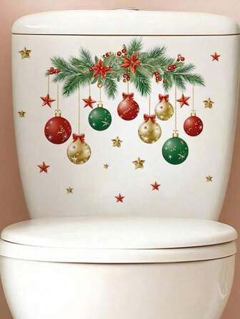 1pc Decoration Toilet Sticker, Leaf Light Ball Stickers, Home Decor Wall Stickers Self-Adhesive Toilet Stickers For Home Decor Merry Supplies, Stickers, Wall Decal, Vinyl Decal For Home Decorations, Spring Decoration Items Refresh Your Home, Rama Decoration Stickers Christmas Decorations Room Decor Christmas