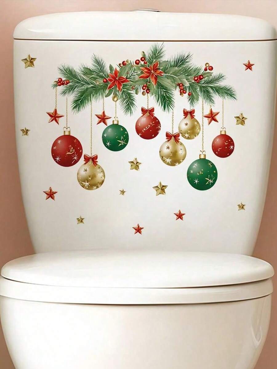 1pc Decoration Toilet Sticker, Leaf Light Ball Stickers, Home Decor Wall Stickers Self-Adhesive Toilet Stickers For Home Decor Merry Supplies, Stickers, Wall Decal, Vinyl Decal For Home Decorations, Spring Decoration Items Refresh Your Home, Rama Decoration Stickers Christmas Decorations Room Decor Christmas