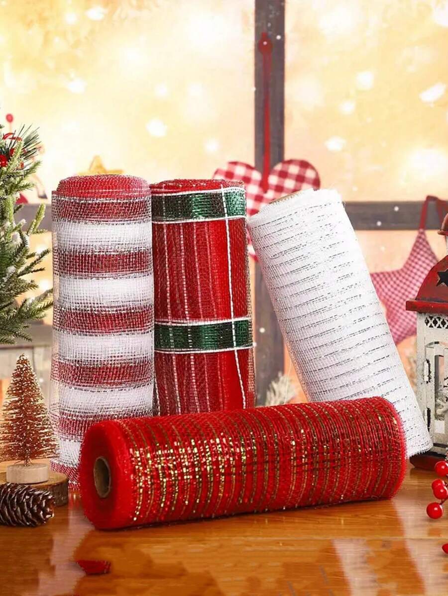 1/4 件圣诞网状丝带花环金属箔聚乙烯网材料，花环制作用品，圣诞装饰 DIY 装饰 - 彩色 - 查看 1