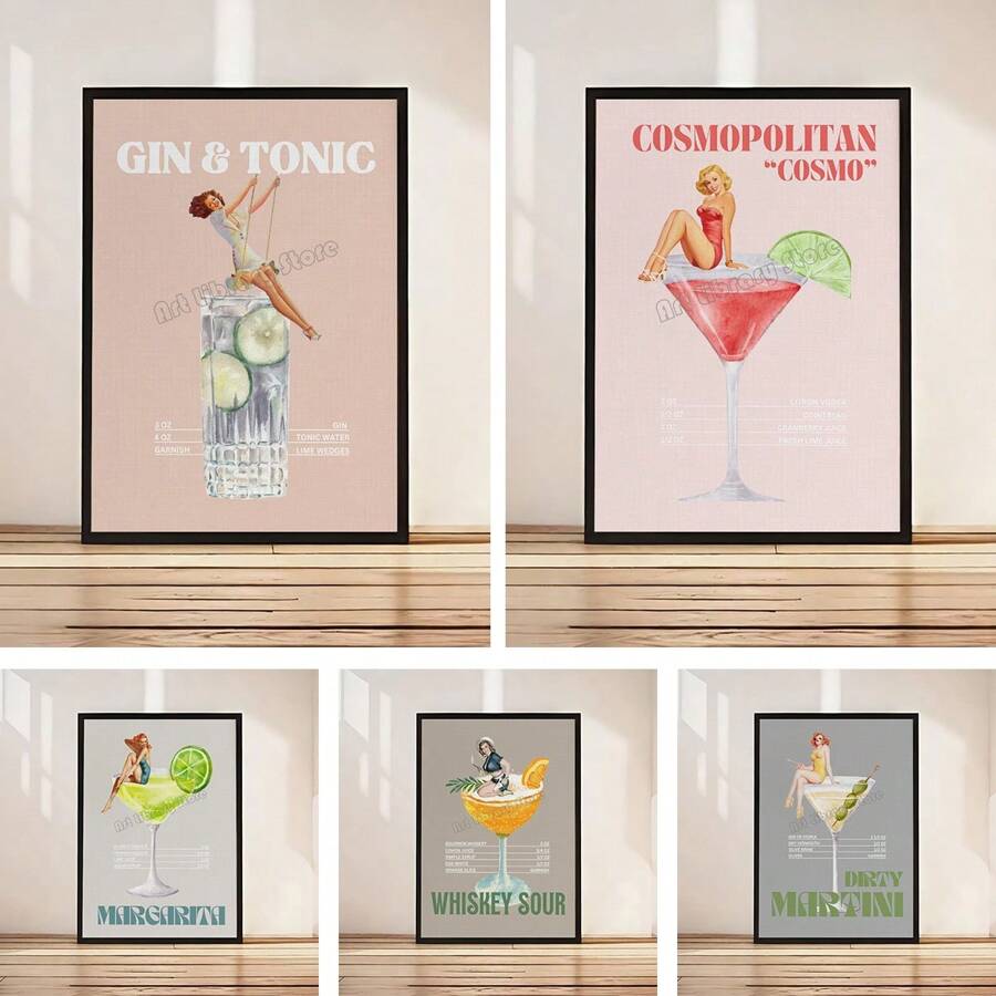 HALFLEMART 1 tấm áp phích cocktail cổ điển, rượu whisky mojito, trang trí phòng khách, không có khung