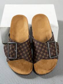 Damen Slide Sandalen in großen Größen, quadratische Schnalle mit Polka-Punkt-Muster, flach, feuchtigkeitsableitend