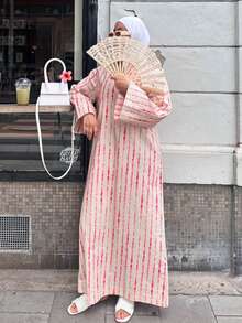 1pc Elegant Casual Loose Striped Zebra Print Button Down Collar Vacation Dress, Suitable For Daily & Holiday Wear, Modest