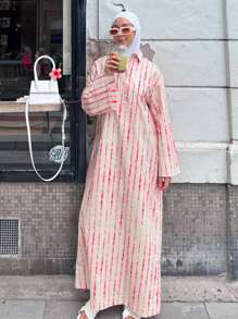 1pc Elegant Casual Loose Striped Zebra Print Button Down Collar Vacation Dress, Suitable For Daily & Holiday Wear, Modest