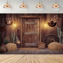 Western Style Farmhouse Photography Background Banner - Polyester Countryside Stable Door Background, Suitable For Parties, Weddings, And Home Decoration - No Electricity Required - Size Range: 39x59 Inches To 70.8x90.5 Inches -1 Piece