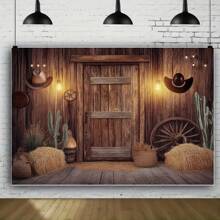 Western Style Farmhouse Photography Background Banner - Polyester Countryside Stable Door Background, Suitable For Parties, Weddings, And Home Decoration - No Electricity Required - Size Range: 39x59 Inches To 70.8x90.5 Inches -1 Piece