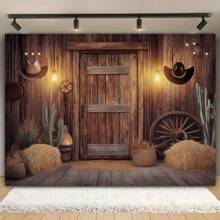 Western Style Farmhouse Photography Background Banner - Polyester Countryside Stable Door Background, Suitable For Parties, Weddings, And Home Decoration - No Electricity Required - Size Range: 39x59 Inches To 70.8x90.5 Inches -1 Piece