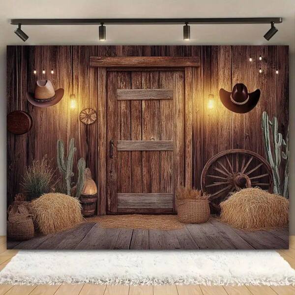 Fondo fotográfico de estilo rústico al estilo occidental - Fondo de puerta de establo de campo de poliéster, adecuado para fiestas, bodas y decoración del hogar - No se requiere electricidad - Rango de tamaños: de 39x59 pulgadas a 70.8x90.5 pulgadas - 1 pieza
