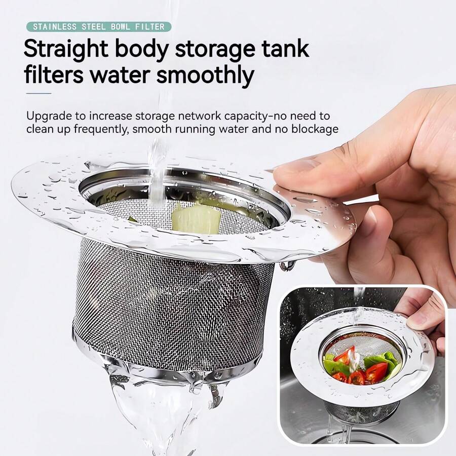 Kitchen Sink Strainer - Food Catcher For Most Sink Drains - Rust Free Stainless Steel - 1 Pack - 4.3 Inch Diameter Wide X 1.96 Inch Hight - Silver - View 1