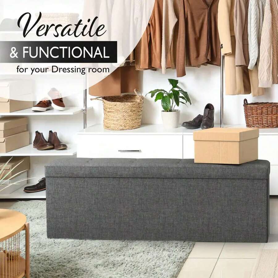Large 30/43-Inch Folding Storage Ottoman, Foot Rest Stool ,Bedroom Bench With Hidden Storage, With Soft  Linen Seat, Ideal For Entryways, Living Rooms, Home Offices, And Bedrooms - 深灰色 - 查看 1