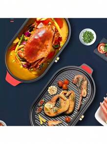 Electric Pan Grill Multifunctional Frying Grilling Boiler 110V - trắng - Xem 7