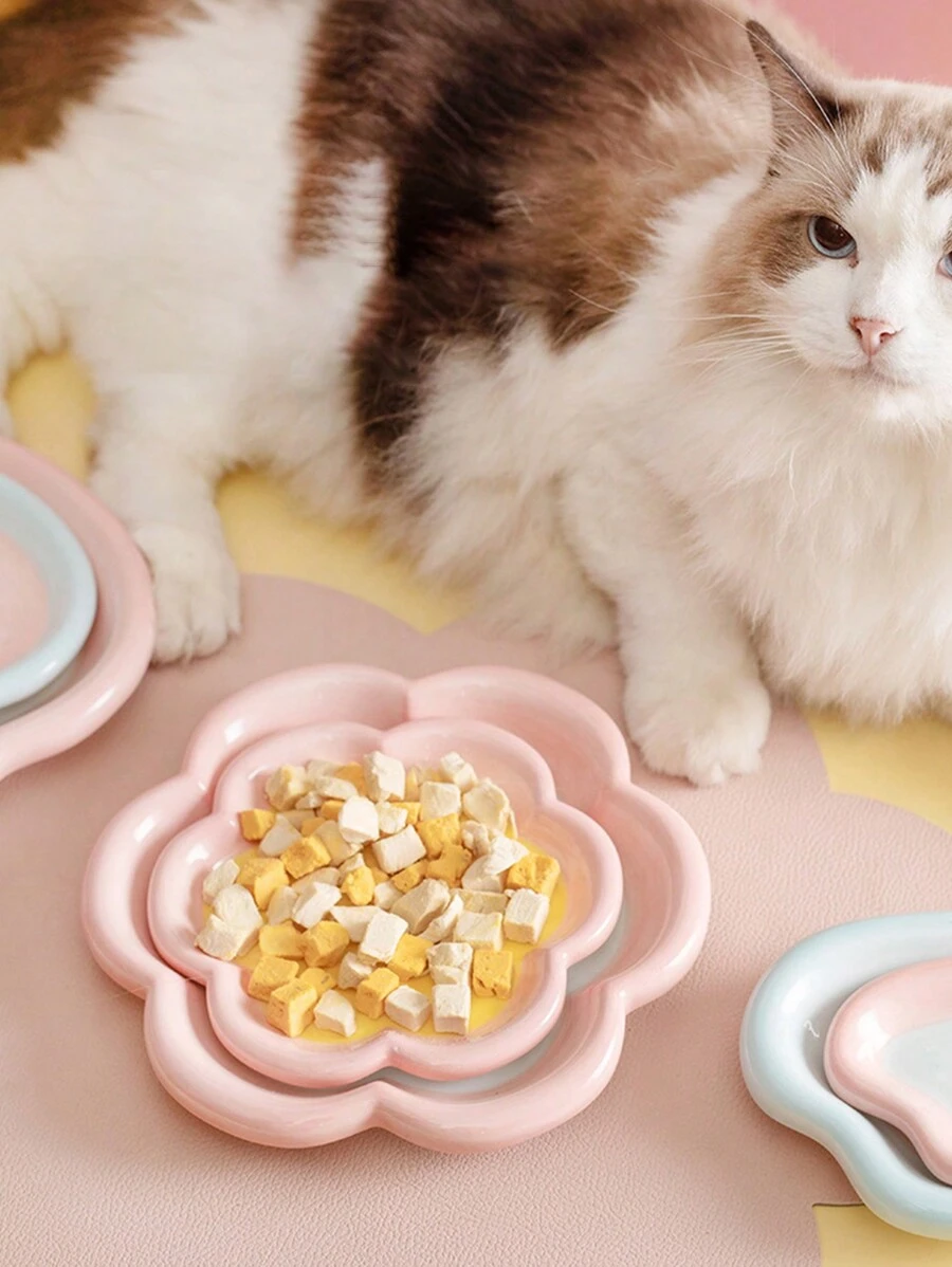 1 件手绘猫碗，陶瓷宠物食品/水碗，适用于猫湿粮/干粮、零食、小吃 - 彩色 - 查看 1