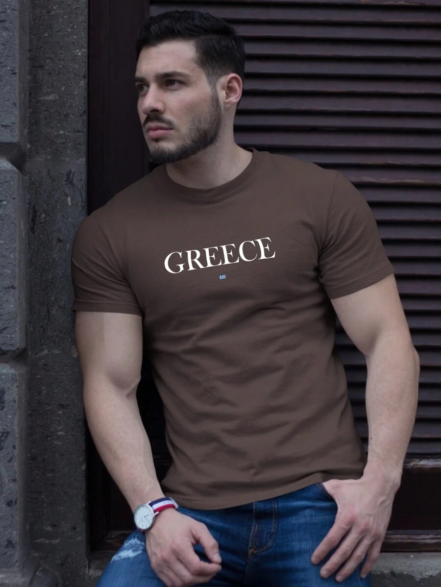 Greece Printed T-Shirt Men's Unisex Promotion Fashion Shirt - 鏽棕色 - 查看 1