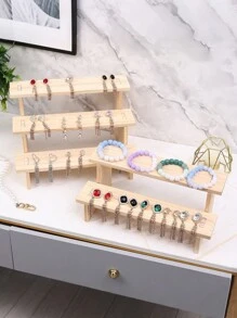1pc Wooden Stepped Jewelry Display Stand, Accessories Display Rack, Jewelry Organizer For Live Stream Or Retail Display Back To School