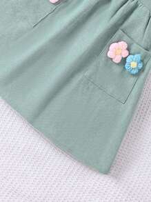 Conjunto de 2 Peças para Meninas Jovens, Top de Manga Longa Tricotada e Vestido Casual Tipo Salopete com Flor em Veludo Cortelado, Outono/Inverno