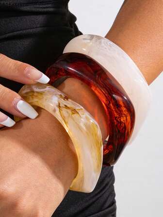 3 件不对称亚克力半透明手链，独特百搭的女士时尚配饰