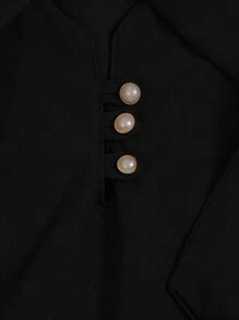 Women's Short Sleeve Puffed Blouse With Bow No. 8 - Hitam - View 4
