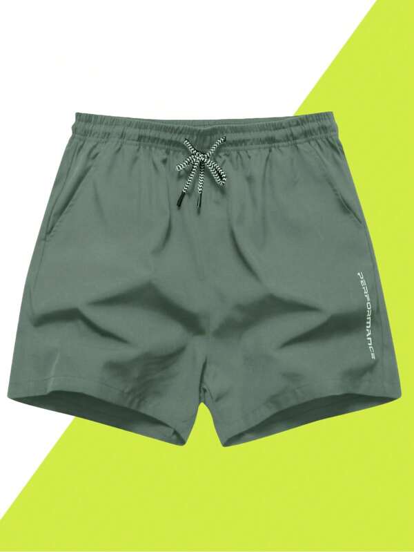 1pc Men's Breathable Athletic Drawstring Shorts, Reflective Pocket Printed, Suitable For Sports & Casual Outings In Summer