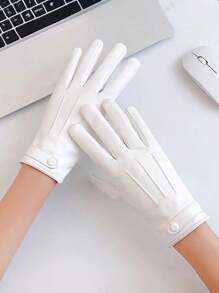 1 Pair Women Warm Plush Lining PU Leather Gloves, Outdoor Windproof Thermal Touchscreen Riding Driving Gloves For Winter - Multicolor - View 3