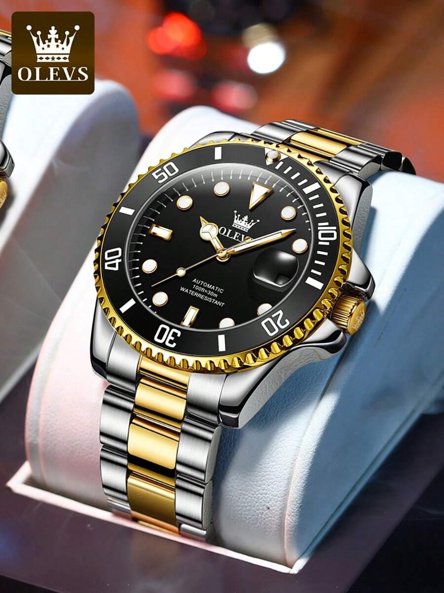OLEVS. OLEVS Men Watch Automatic Mechanical Watch Luxury Business Dress Self Winding Gold Silver Skeleton Stainless Steel Waterproof Luminous Mens Wrist Watch 6650 - 藍色 - 查看 1
