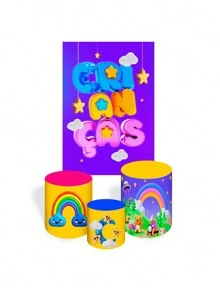 Rectangular Panel Cover Kit + Trio Of Sublimated Cylinder Covers Party And Birthday Decoration Various Themes Children's Joy Children's Day Fun - 長方形+3西林2242 - 查看 1