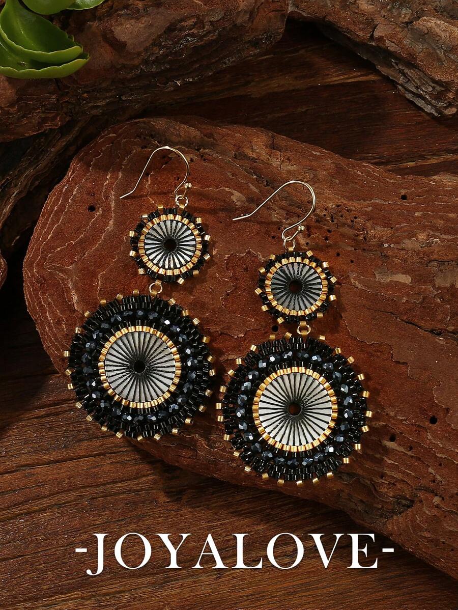 Joyalove 1 Pair Of Holiday Style Summer Vacation Beaded Earrings Gifts For Women Handmade Beaded Earrings Bohemian Hoop Drop Earrings Girls