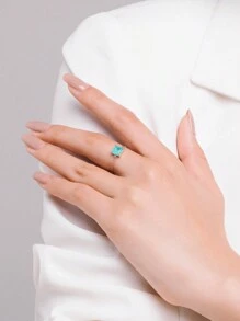 MODIAN 925 Sterling Silver Free Size Square Tourmaline Female Ring Elegant Chain Link Rings For Women Fine Jewelry