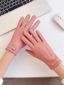 1 Pair Women Warm Plush Lining PU Leather Gloves, Outdoor Windproof Thermal Touchscreen Riding Driving Gloves For Winter - Multicolor - View 8