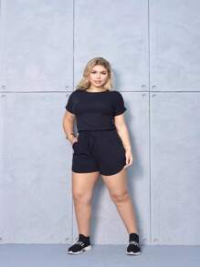 Plain Turn-Up Sleeve Blouse - 黑色 - 查看 2