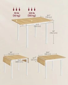 VASAGLE Folding Dining Table, Drop Leaf Extendable, For Small Spaces, Seats 2-4 People, Industrial, Natural Oak And Cloud White - White - View 4