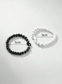 2 件阴阳太极串珠最佳朋友手链，简约时尚情侣手链 - 彩色 - 查看 3