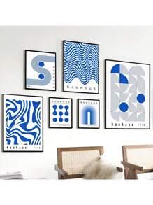 1PC Mid Century Modern Blue Bauhaus Canvas Paintings Abstract Geometry Wall Art Posters And Prints For Living Room Home Decor No Frame