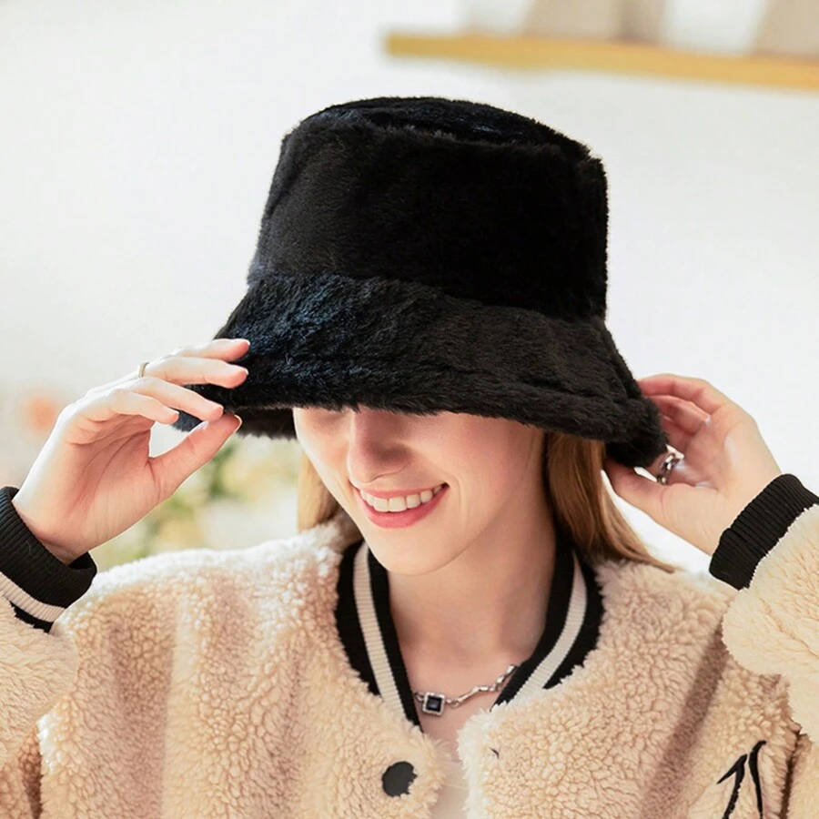 1 chiếc mũ xô lông trơn màu thời trang dành cho nữ, thích hợp cho trang phục ấm áp hàng ngày vào mùa thu/đông cho lễ Halloween - Nhiều màu - Xem 1