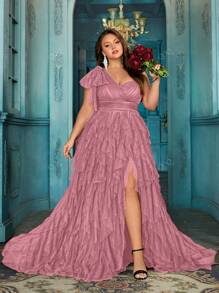 QOQ Stylowa Elegancka Damska Plus Size Formalna Suknia Letnia Wieczorowa Suknia Na Kolację Przyjęcie, Formalne Wydarzenia, Koktajlowe Przyjęcie, Urodziny Przyjęcia, Gala Jednolity Kolor Rozcięcie Asymetryczne Sukienki Na Szyję