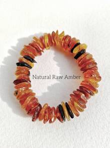 Natural Baltic Raw Amber Bracelet Elastic Therapy Gemstone Bangle Jewelry Indie Stylish Calm And Peace Accessorize Fossil Resin Energy Gift For Couple's Presents For Man And Woman