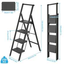 Stepladder Folding Step Stool With Wide Pedal Lightweight Folding Step Non-Slip Stepladder Ladder Folding Lock Up To 270 Kg Load Capacity Folding Ladder For Household Kitchen, Black