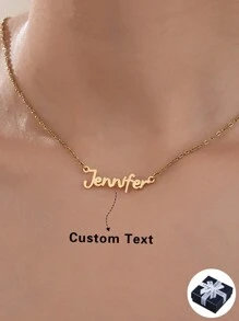 1pc Personalized Stainless Steel Name Necklace, Gold Letter Custom Pendant, Unique & Fashionable Jewelry For Men & Women, Suitable As Gift For Couples, Family, Anniversary, Friends, Mother