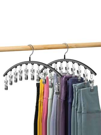 1pc Stainless Steel Pants Hanger, Stainless Steel Crease-Free Non-Slip Clothes Drying Rack With 10 Clips, Space Saving Multifunctional Laundry Drying Rack