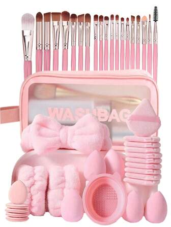 3/12/19/25/29/21/30/45件面部清洁卸妆粉扑，化妆刷套装，化妆海绵，化妆包，盥洗包，天鹅绒三角粉扑，美容海绵，化妆粉扑，化妆搅拌器，化妆工具