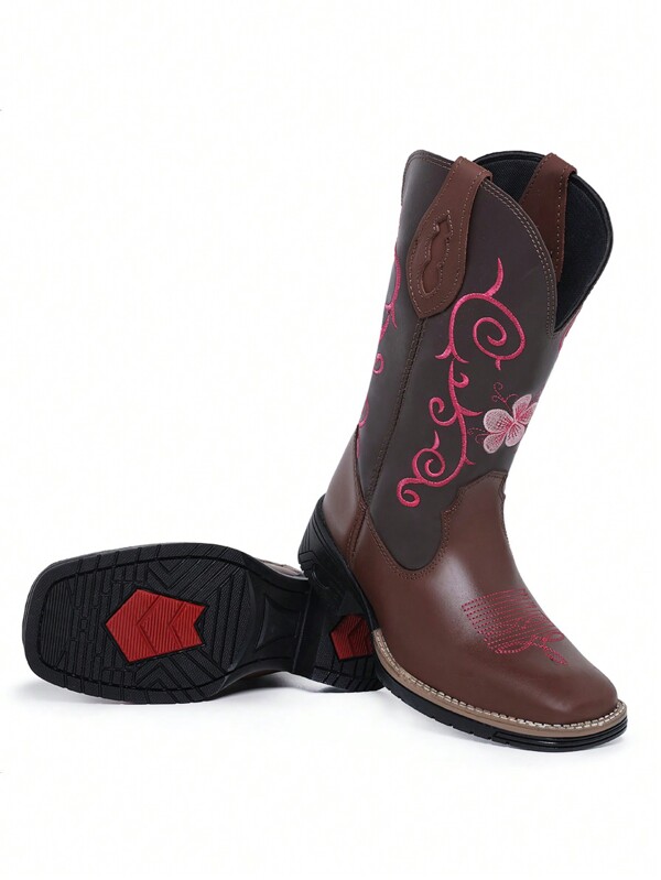 bota texana bordado feminino flor rosa